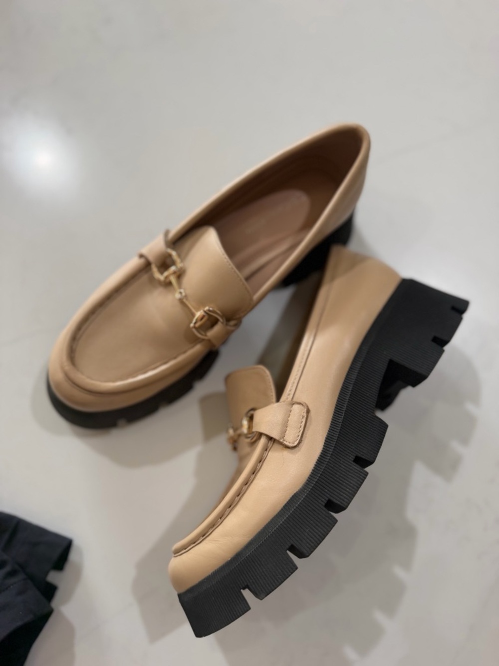 BCBGeneration Beige Loafers with Black Lug Sole